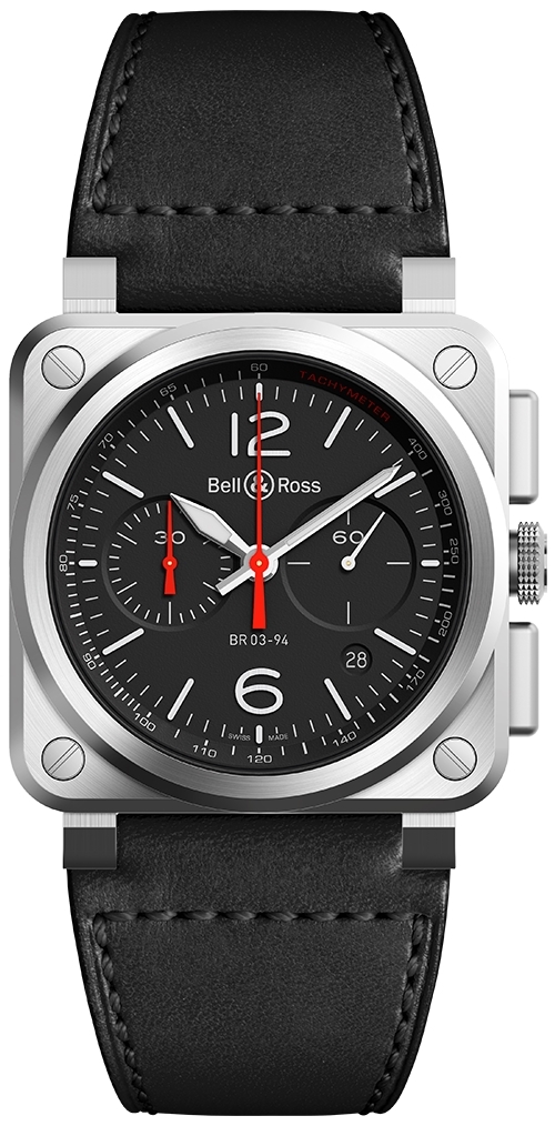 Bell & Ross Miesten kello BR0394-BLC-ST/SCA BR 03-94 Musta/Nahka