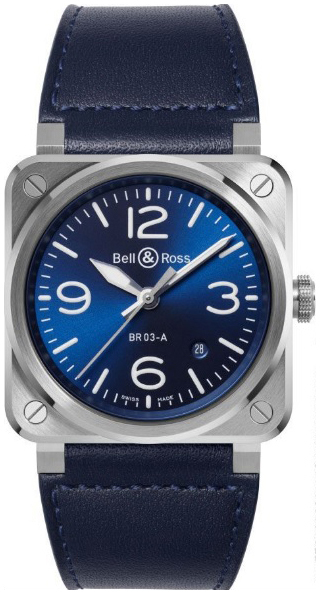 Bell & Ross Miesten kello BR03A-BLU-ST/SCA BR 03 Sininen/Nahka