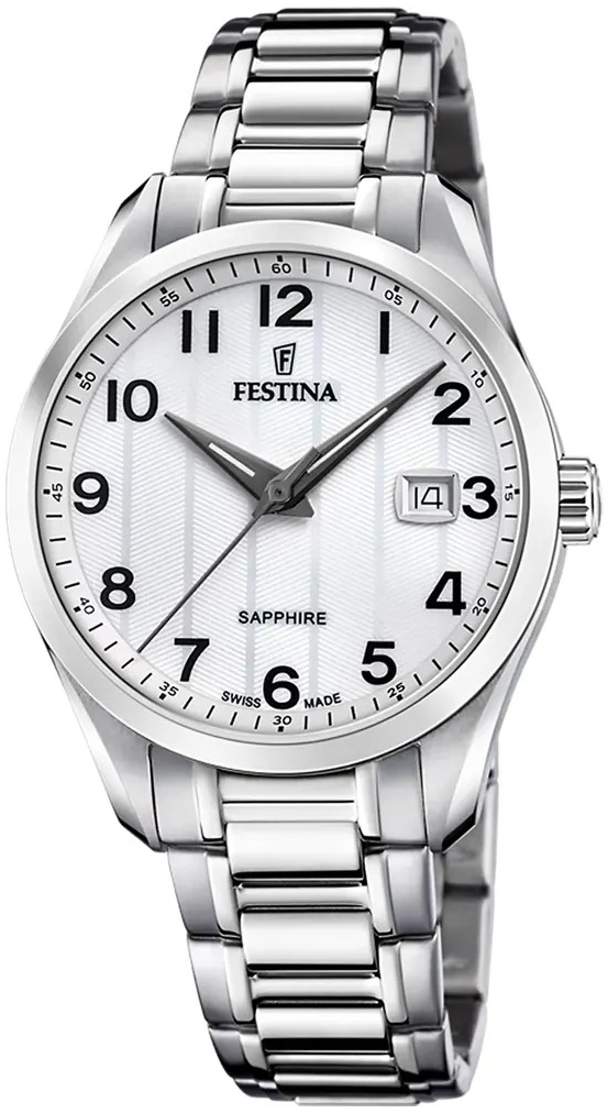 Festina Miesten kello F20026-1 Swiss Made Valkoinen/Teräs Ø37.5 mm