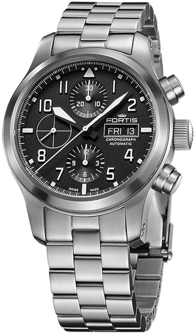 Fortis Miesten kello F4040000 Aeromaster Musta/Teräs Ø42 mm