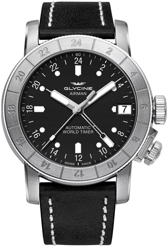 Glycine Airman Miesten kello GL0059 Musta/Nahka Ø46 mm