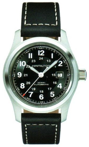 Hamilton Miesten kello H70555733 Khaki Field Musta/Nahka Ø42 mm