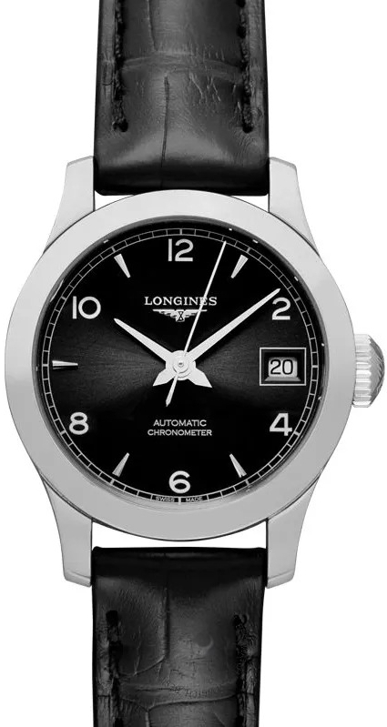 Longines Naisten kello L2.320.4.56.2 Record Musta/Nahka Ø26 mm