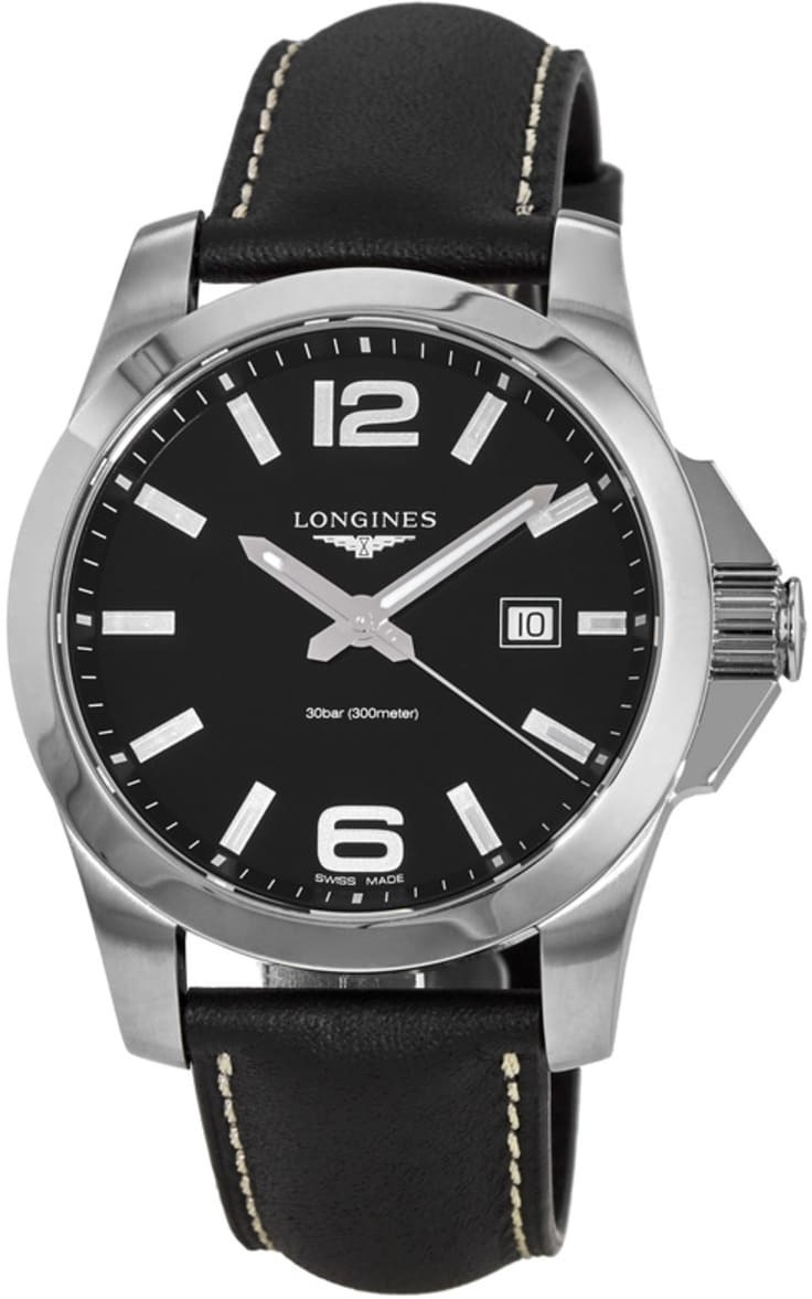 Longines Miesten kello L3.760.4.56.3 Conquest Musta/Nahka Ø43 mm