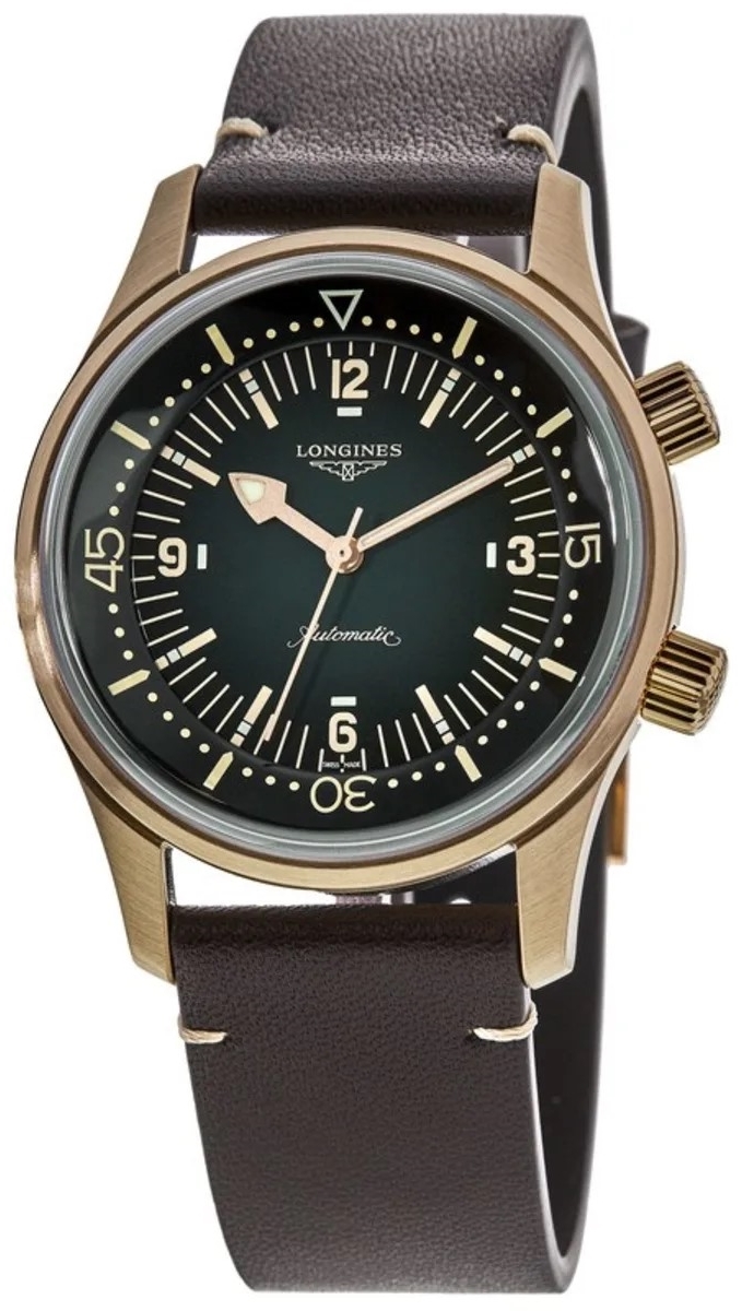 Longines Miesten kello L3.774.1.50.2 Legend Diver Vihreä/Nahka Ø42