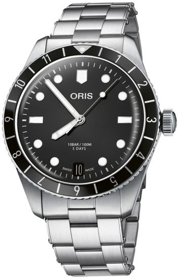 Oris Miesten kello 01 400 7772 4054-07 8 20 18 Divers Musta/Teräs