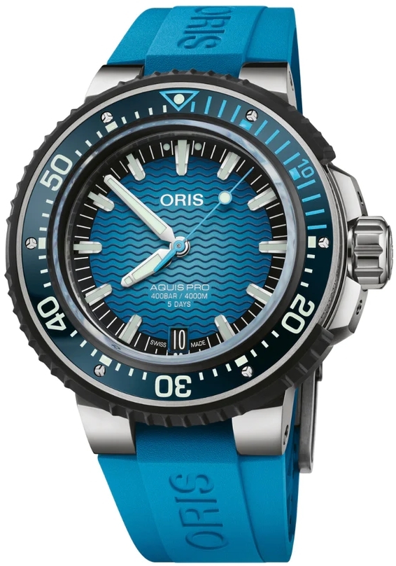 Oris Miesten kello 01 400 7777 7155-SET Aquis Sininen/Kumi Ø49.5 mm