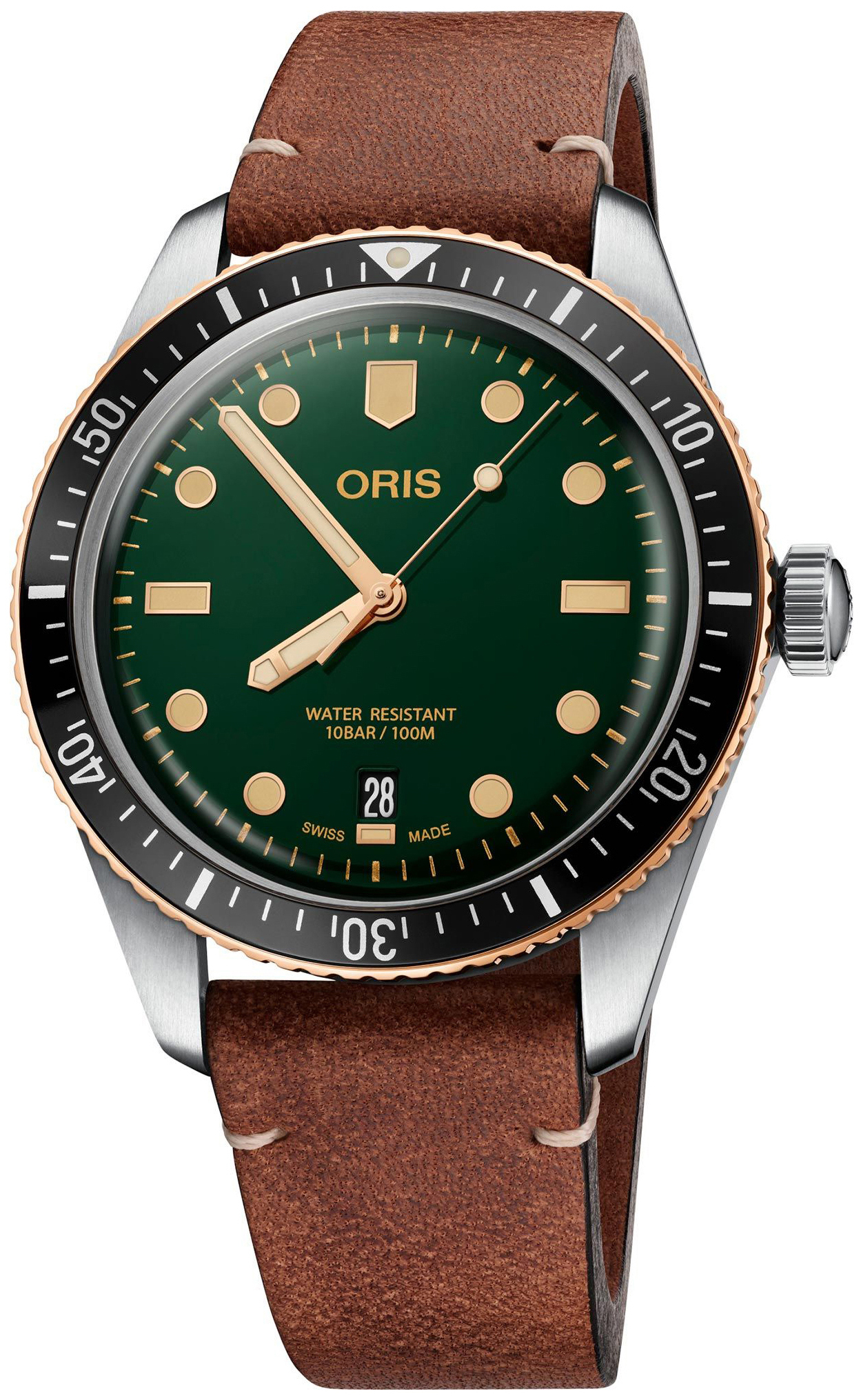 Oris Miesten kello 01 733 7707 4357-07 5 20 45 Diving Vihreä/Nahka