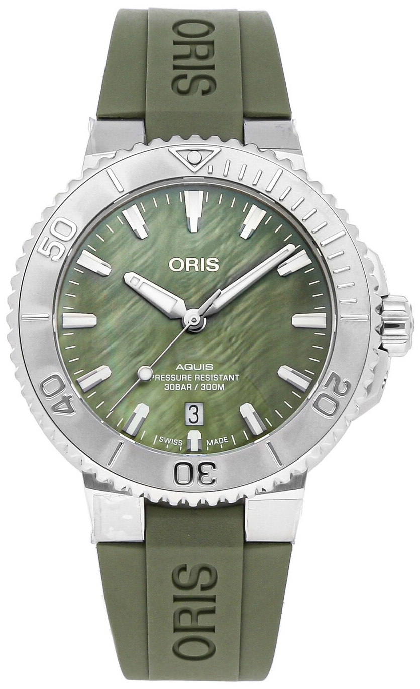 Oris Miesten kello 01 733 7766 4187-SET Aquis Vihreä/Kumi Ø41.5 mm