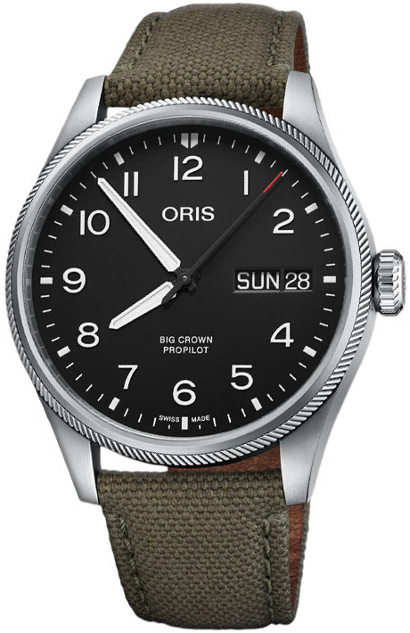 Oris Miesten kello 01 752 7760 4164-07 3 22 02LC Aviation Musta/Nahka